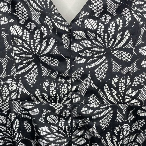 Maggy London Size 6 Black White Floral Lace Print Satin VNeck Sheath Event Dress - Picture 9 of 10